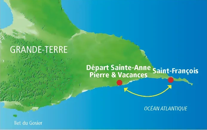 Carte du parcours jet ski Le Lagon au départ de Pierre & Vacances, Guadeloupe