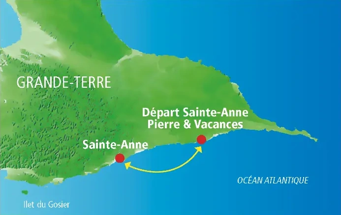 Carte du parcours jet ski Grande-Terre au départ de Pierre & Vacances ou Club Med, Guadeloupe